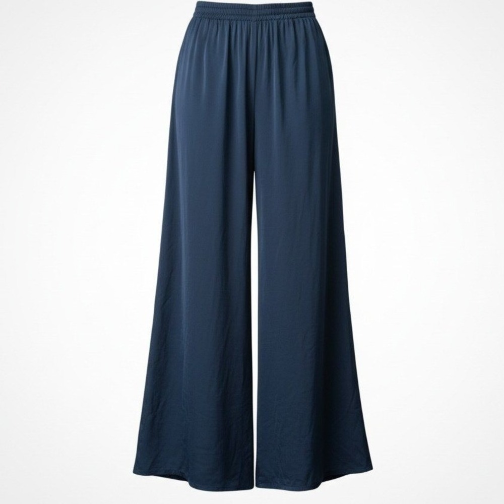 Miou Muse Wide Leg Palazzo Pants Women Medium Navy Pull On Flowy Resort Comfort